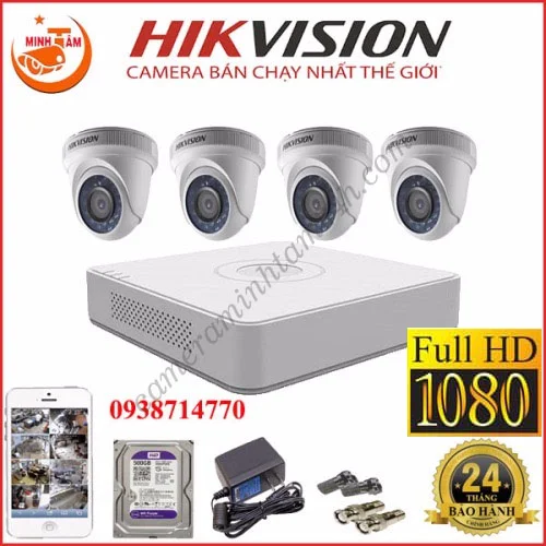LẮP ĐẶT TRỌN BỘ 4 CAMERA HIKVISION FULLHD-TVI 1080P