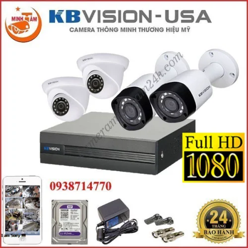 LẮP ĐẶT TRỌN BỘ 4 CAMERA KBVISION HD-CVI 1080P