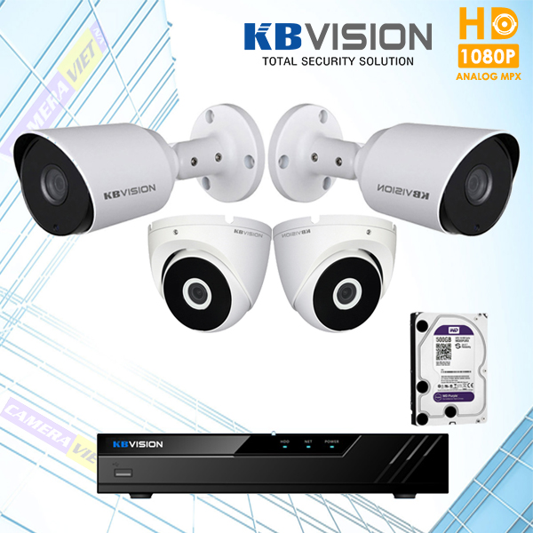 TRỌN BỘ 4 CAMERA KBVISION HD-CVI1.0MP