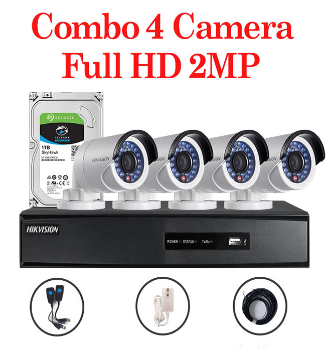 Trọn bộ 4 camera Hikvision
